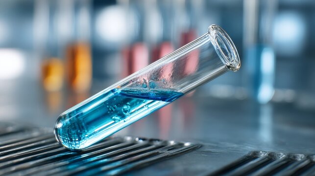 Test tube containing chemical liquid in modern laboratory for chemistry experiments, scientific research and development, chemical analysis, pharmaceutical testing, healthcare innovation, and life sci