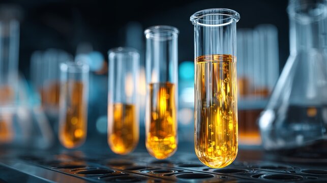 Test tube containing chemical liquid in modern laboratory for chemistry experiments, scientific research and development, chemical analysis, pharmaceutical testing, healthcare innovation, and life sci