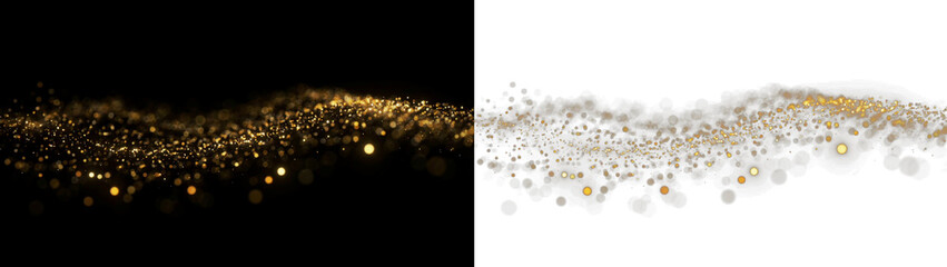 Fototapeta premium Glitter particles wave magic gold dust flow sparkles effect isolated on transparent background