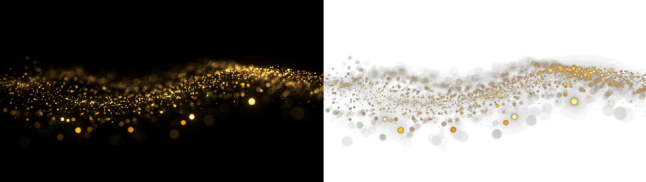 Glitter particles wave magic gold dust flow sparkles effect isolated on transparent background