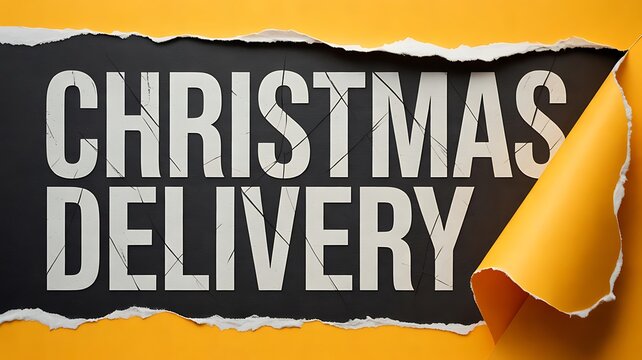Christmas delivery banner with bold typography and torn paper design