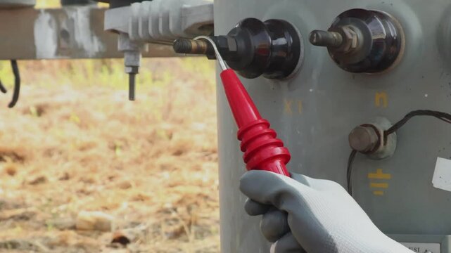 The 1-phase transformer is being maintained and serviced using a megger.
