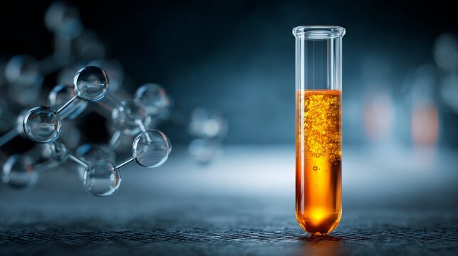 Test tube containing chemical liquid in modern laboratory for chemistry experiments, scientific research and development, chemical analysis, pharmaceutical testing, healthcare innovation, and life sci