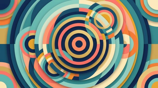 Abstract concentric circular pattern with vibrant retro color palette