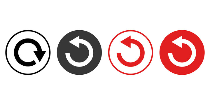 Collection of four circular refresh or reload icons in black and red colors for user interface design.