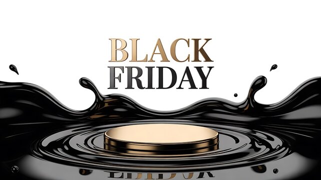Black friday sale concept with golden liquid splash and dark background