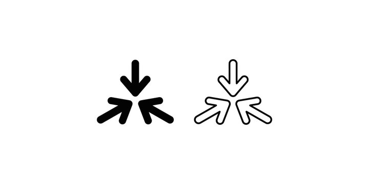 Three arrows pointing to center merge and assembly icons in solid and outline styles for data flow.
