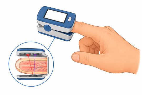 Pulse oximeter dual wavelength fingertip measurement illustration