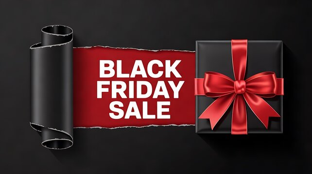 Black friday sale banner with gift box and dark promotional background