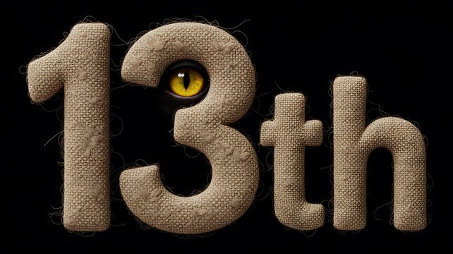 Creative three dimensional number thirteen with textured fabric design on black background