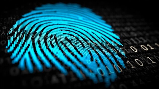 fingerprint on a black background social media innovative cyber security network, using interconnected nodes to represent business partnerships on the Smart digital Innovation city with connection net