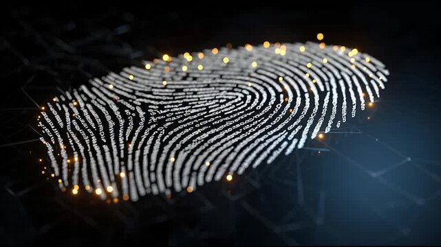fingerprint on a black background social media innovative cyber security network, using interconnected nodes to represent business partnerships on the Smart digital Innovation city with connection net