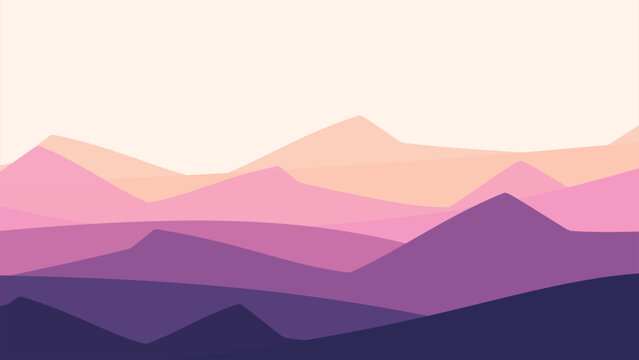 Purple mountain range landscape minimalist flat abstract layers wall art backdrop website banner graphic design digital illustration decorative header