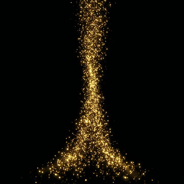 Golden glitter eiffel tower silhouette with sparkle effect on dark background illustration