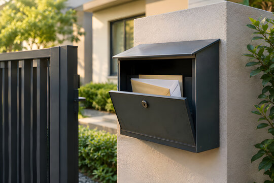 Modern Wall Mounted Mailbox with Letters Outside Contemporary Home