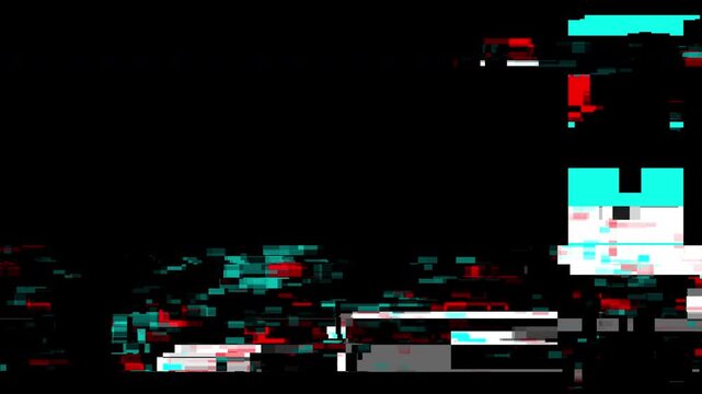 Digital error glitch transition combining fragmented blocks with rough stop motion style