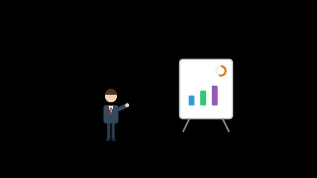Businessman presenting bar graph on whiteboard business presentation