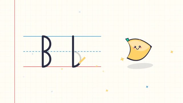 Childrens learning letter B with cute banana character