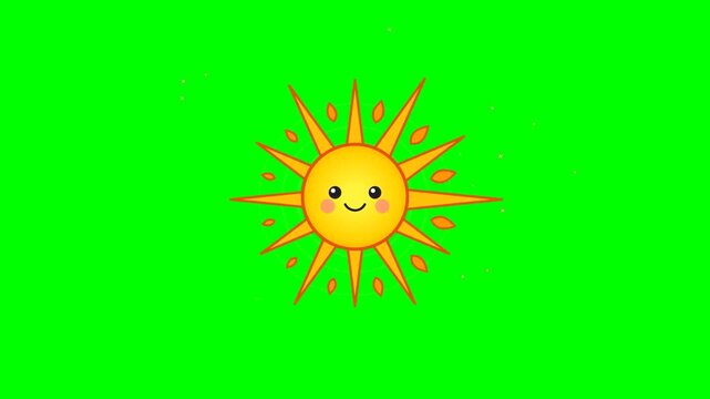 Cute smiling sun with rays on green background