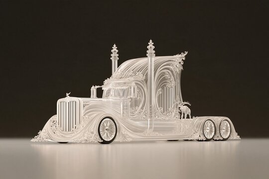 Ornate white vintage car sculpture with elaborate filigree details