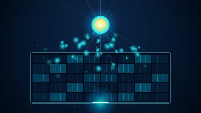 Futuristic digital grid with glowing particles and bright orb