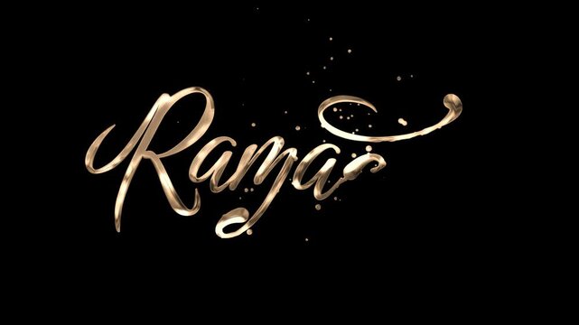 Golden calligraphy writing the word ramadan on transparent background