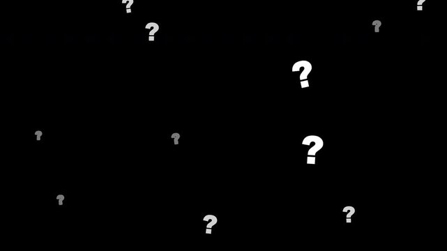 White interrogation marks floating,isolated on a transparent background, motion graphic