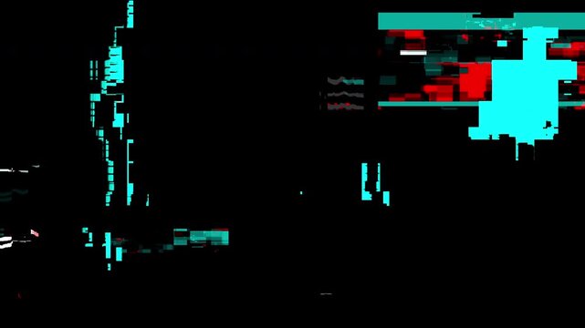 Broken signal transition with glitchy error blocks and a stuttering stop motion effect