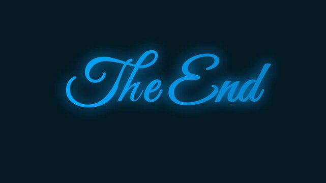 Dynamic blue neon 'The End' text animation revealing on a black screen, ideal for film final credits, video closing, or digital project outro.