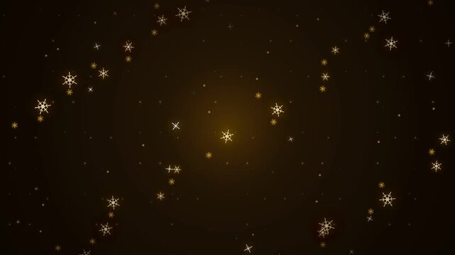 Golden snowflakes falling on dark brown textured background