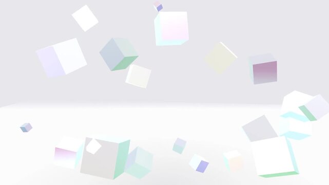 Minimalist abstract background with floating pastel cubes