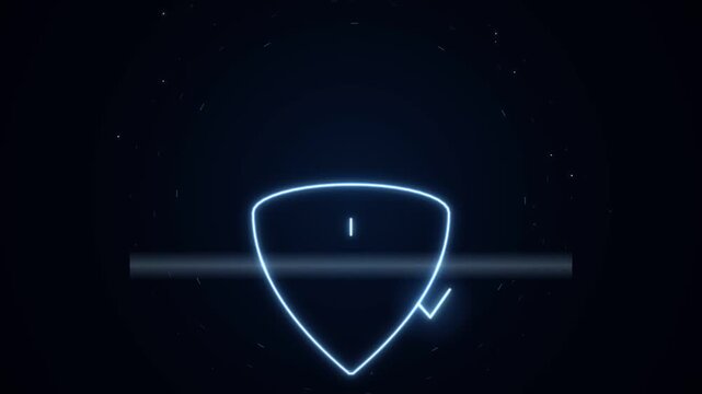 Minimalist blue neon coffee cup icon on dark background