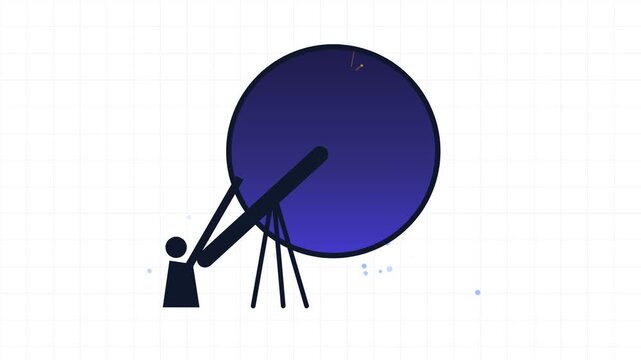 Minimalist telescope observing a planet in deep space vector illustration