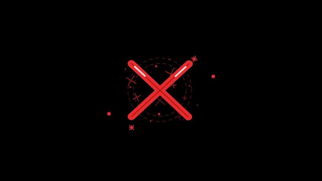Red cross mark with abstract shapes on black background