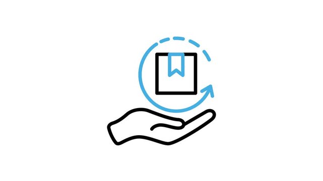 Package exchange or return icon animation. Hand with cardboard box and back arrow animated video loops for delivery, shipping, shipment, packing, distribution, online shop. Transparent motion graphics