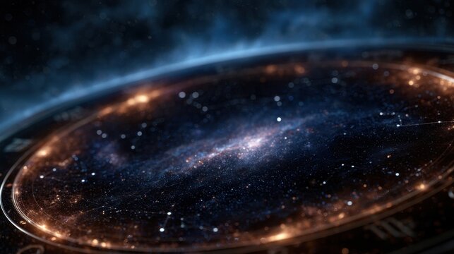Spiral galaxy glowing within circular ring structure in space