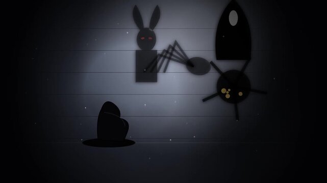 Spooky black figures on striped dark background