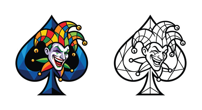 Jester face incorporated into a spade shape vector illustration