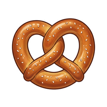 Detailed pretzel illustration with salt crystals on a white background