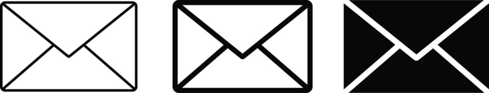 Email Envelope Icon Set with Stroke Line, Bold Stroke and Solid Mail Symbols