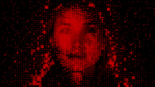 Woman's Face dissolving into Raw Data. Deepfake Concept.