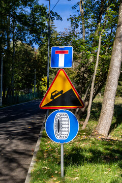 Warning road signs in the Karkonosze Mountains, Poland