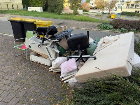 Waste Bin on a City Street Showing Urban Waste Management