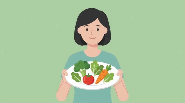 Young woman holding a plate with fresh healthy vegetables