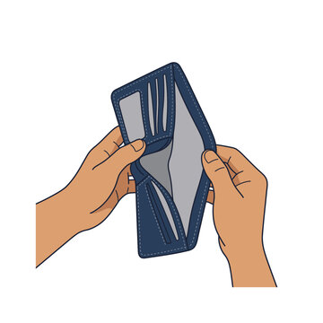 Hands Opening Empty Wallet &mdash; Financial Shortage Color Illustration