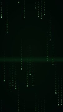 Falling Code Rain Background, Hacker Terminal Programming Loop, Seamless Loop Vertical