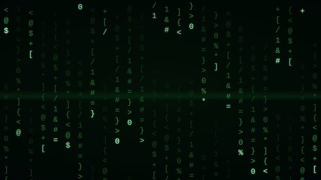 Falling Code Rain Background, Hacker Terminal Programming Loop, Seamless Loop