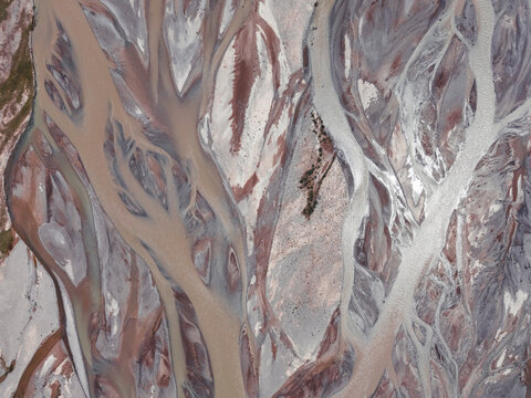 Stunning aerial view of a glacial river braid