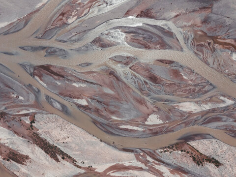 Abstract aerial view of braided river channels