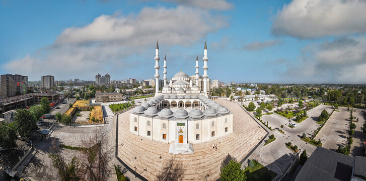 Panoramic aerial view of the Juma Mosque in Makhachkala Russia